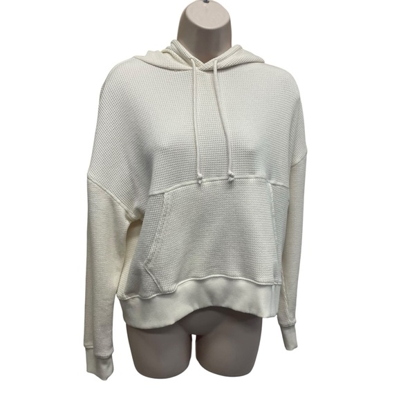 Yogalicious waffleknit pullover hoodie cream women’s small oversize activewear - Picture 1 of 8